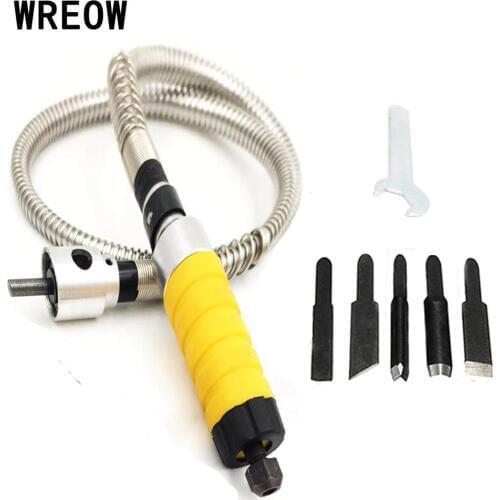 Electric Woodworking Engraving Flex Shaft Woodwork Chisel Carving Tool W/5 Carving Blade Wrench Tip Soft Tube Hand Tools Set