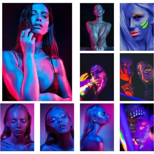 Fluorescence Gold Nude African Art Lady Poster Full Print Canvas Painting Cuadros Poster Scandinavian Wall Art Poster Night Club