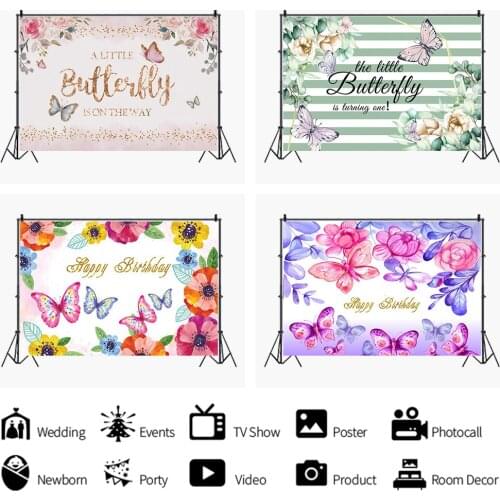 Beautiful Butterflies Colored Theme Photography Backdrop Birthday Party Background Baby Shower Photocall Prop Banner Wall Decors