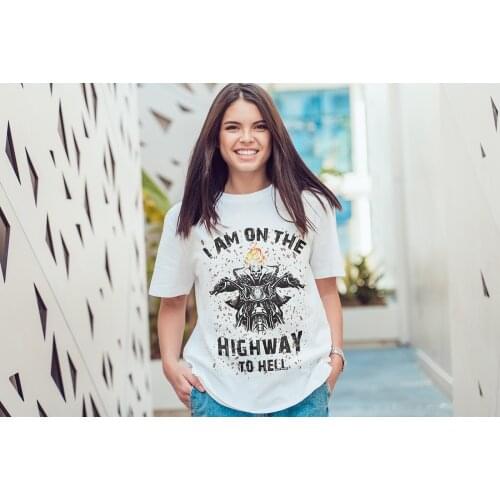 Colored i am on the highway to hell gothic T-shirt women 100% Cotton funny graphic quote casual Fashion unisex tee top tshirt