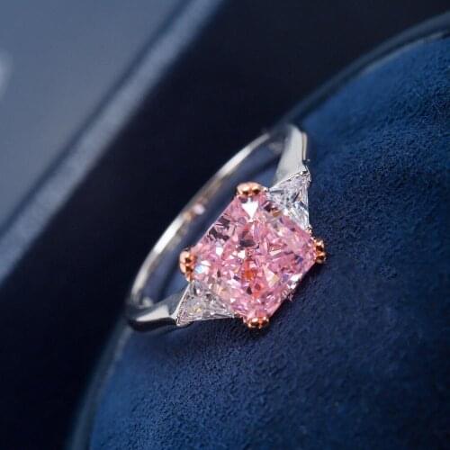 Hot Brand Pure 925 Sterling Silver Jewelry For Women Pink Diamond Wedding Ring Pink Sapphire Rings Wedding Engagement Luxury Top