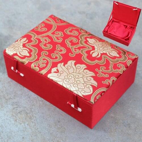 Red Chinese style Silk Jewelry Gift Box Rectangle Jadeware Plaything Storage Boxes with Fluffy Cotton Photo album Packaging Case