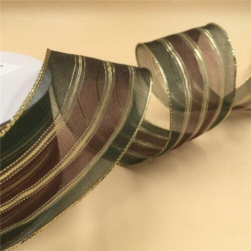 38MM X 25 Yards Red and Green Organza Stripes WIth Gold Wire Edge Ribbon for Birthday Decoration Gift Wrapping 1-1/2"