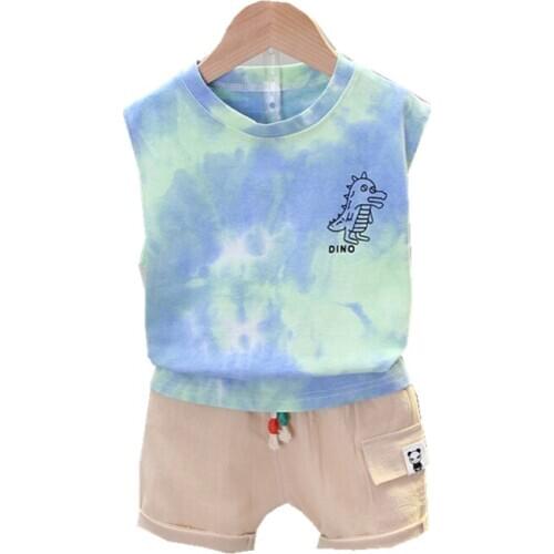 Summer Cotton Children Baby Boys Clothes Printed Letter Cartoon Vest Shorts 2Pcs/sets Infant Out Kids Fashion Toddler Tracksuits