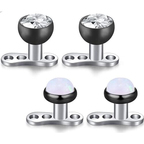 4Pcs 14G 316L Surgical Steel Micro Dermal Anchor Top with Clear CZ Base Skin Piercing Jewelry for Women Men