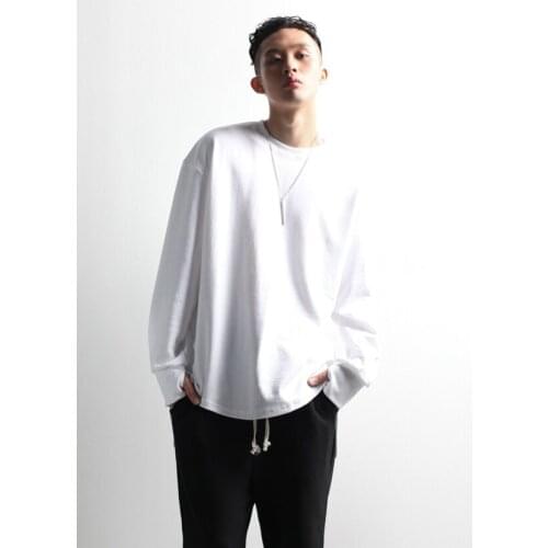 Mens T-shirt hairstylist fashion mens casual irregular mitten long sleeve T-shirt loose large size top