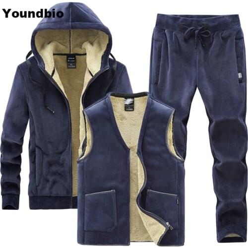 2021 New Men Suit Fleece Three-Piece Tracksuit Suit Leisure Thick Hooded Winter Suit Lamb Velvet Suit Casual Suit Large Size 8Xl