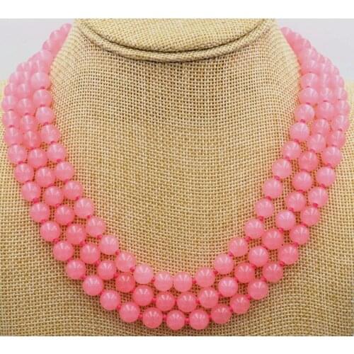 New 3row 17-19" 8mm rose jade beads necklace clasp AAA jade