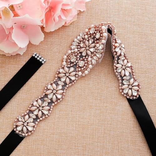 Rose Gold Rhinestone Wedding Dress Belt Crystal Wedding Belts Satin Wedding Accessories Bridal Ribbon Belts 130rg