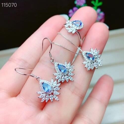 Engagement Best Gift Tanzanite Set 925 sterling silver 1pc Tanzanite Ring,2pcs Tanzanite Earring,1pc Tanzanite Pendant