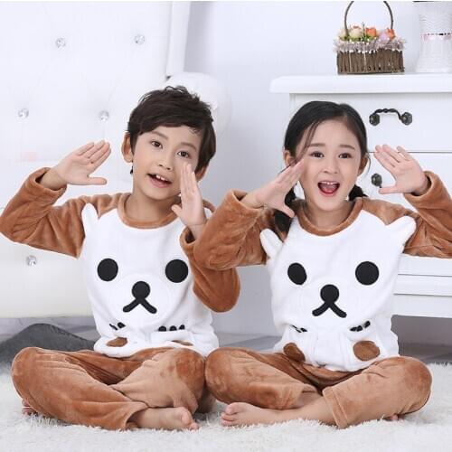 Baby Boy Girl Clothes Pajamas Set Flannel Fleece Toddler Child Warm Catoon Bear Sleepwear Kids Home Suit Winter Fall Spring3-13Y