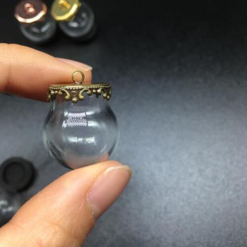 5sets 20*15mm clear empty glass globe orbs bubble metal crown base tray jewelry necklace vial pendant DIY wishing bottles