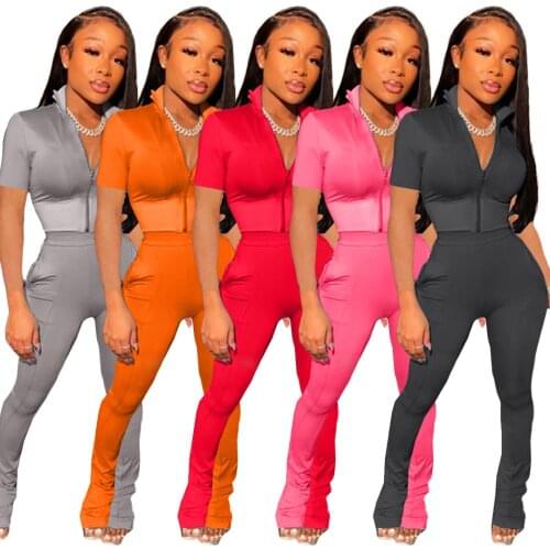 Sportwear Athletic Outdoor Tracksuits Zipper Lapel Short Sleeve Tight Long Pants Legging Jogger Running Workout Outfits Casual