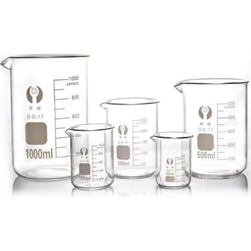 Beaker 4 Size Capacity 5ml-100ml Low Form Beaker Measuring Glass Chemistry Lab Borosilicate Glass Transparent Beaker