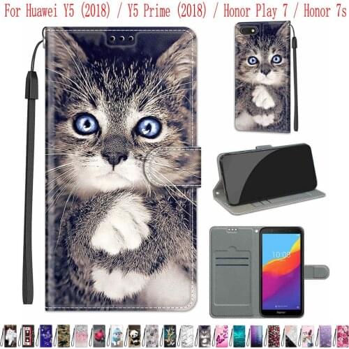 Sunjolly Case for Huawei Y5 2018 Y5 Prime 2018 Honor Play 7 7s Wallet Stand Flip PU Leather Phone Case Cover coque capa Case