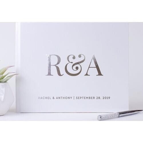 Modern White Wedding Guest Book Silver Foil Alternative Custom Wedding Guestbook White and Silver Landscape Wedding Photo Book