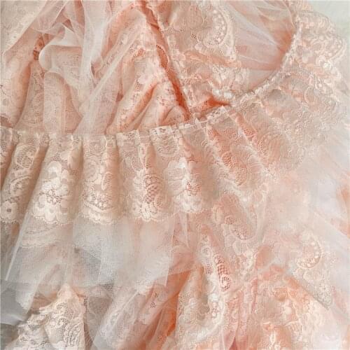 Trendy Double Layer Pleated Embroidered Mesh Lace Fabric DIY Ladies Childrens Clothing Skirt Dress Material Dresses Accessories