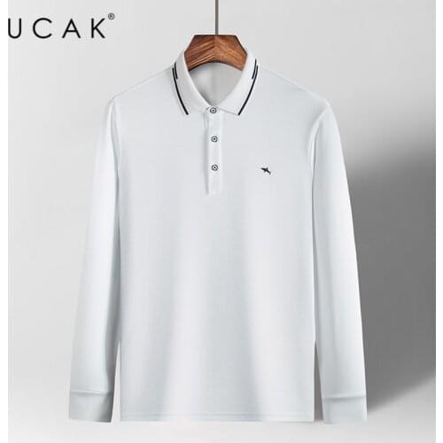 UCAK Brand Solid Color Turn-down Collar T-Shirt Men Clothes Spring New Fashion Arrival Casual Streetwear Cotton T Shirt U5301
