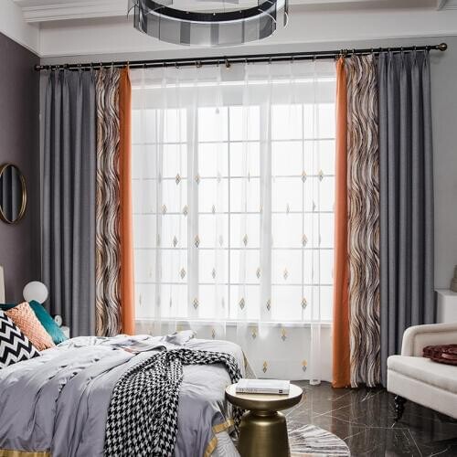 Custom curtains Nordic splice Shading Color geometric matching orange gray livingroom bedroom window cloth blackout curtain M802