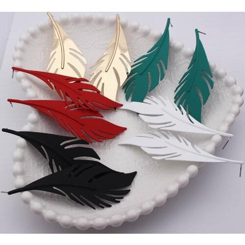 Fashion Metal Feather Stud Long Earrings For Women Big Leaf Feather Stud Earrings Brincos Bijoux Party Wedding Jewelry
