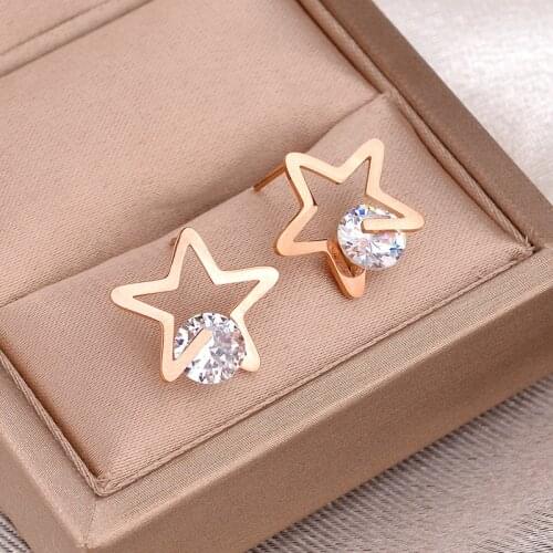 2021 New Trendy Simple Hollow Star Zircon Stud Earrings For Women Fashion Rose Gold Female Party Jewelry Ladies Earring Gift