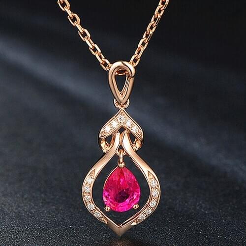 Vintage royal 14k rose gold color red crystal ruby gemstones diamonds pendant necklaces for women jewelry bijoux choker party
