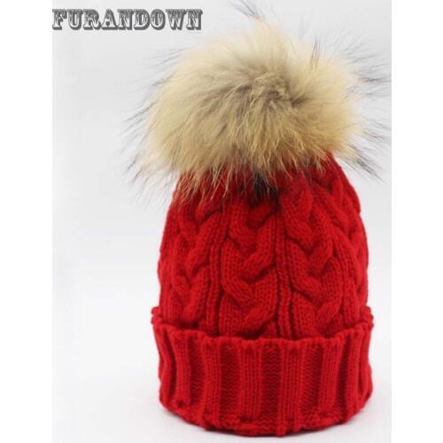 Winter Women Hat Skullies Beanies Real Raccoon Fur Hat With 15cm Fur Pompom For Women Men Hip Hop Skullies Cap Russia Hat