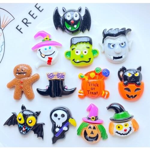 12Pcs New Mixed Cartoon Halloween Series Flat Back Resin Scrapbooking DIY Jewelry Craft Decoration Accessories L57