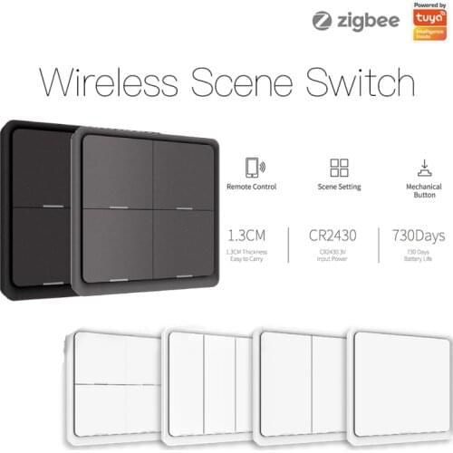 Tuya ZigBee 1-4 Gang Wireless Scene Switch Push Button Controller Battery Powered Automation Scenario for Tuya Devices