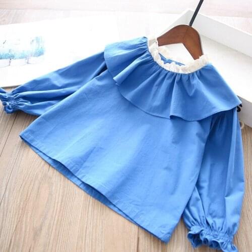 Girls blouses wholesale 2021 fall new baby girls bow ruffles cotton long shirt kids top
