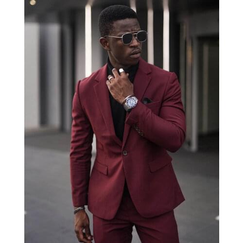 Burgundy Wedding Tuxedos Groom Suits For Men 2021 Slim Fit Prom Party Dinner Suit For Men (Jacket +Pants+Tie ) Business