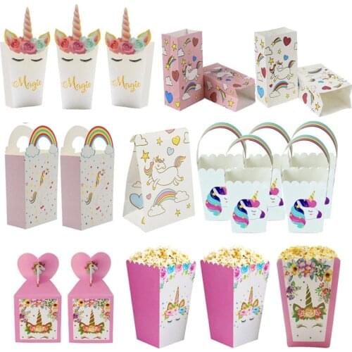 Unicorn Party Paper Popcorn Box Gift Box Candy Cookies Bags 1st Kids Birthday Party Decorations Gift Bags Baby Shower Supplies