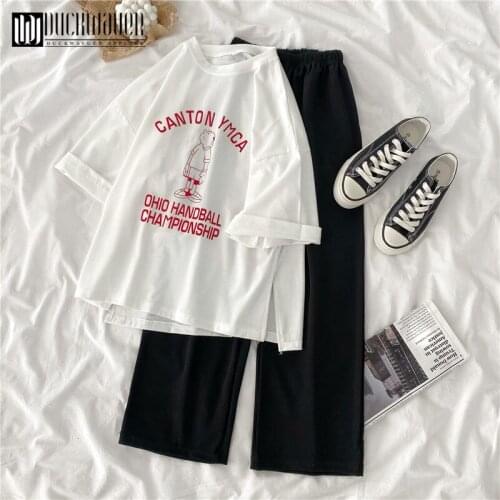 Duckwaver 2021 New Fashion Women Two Piece Sets Fresh Style Loose Blouse Tops + Elastic Waist Ankle-Length Pants Suits Casual