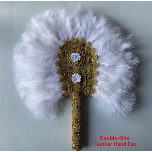 ESEWING 1Pc/bag Free shipping-2019 New style African Soft Feather Hand Fan and Gold Handle Dance Fans for Party Or Wedding