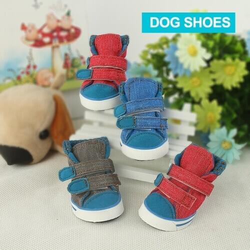 Pet Canvas Shoes Dog Boots Non Slip Rubber Sole Spring Autumn Breathable Dogs Shoes Poodle Velcro Outdoor Walking Puppy Sneakers