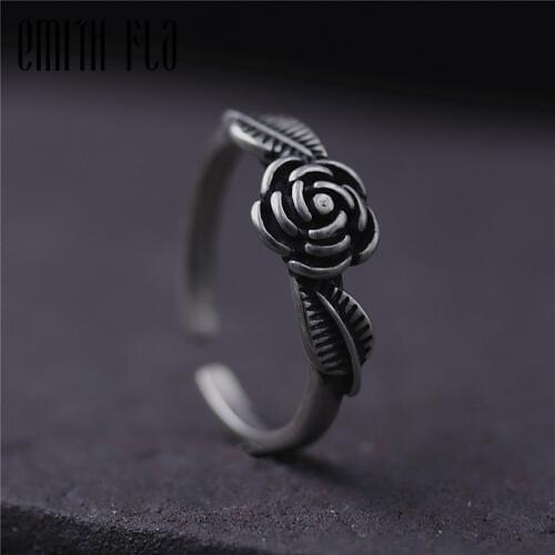 Genuine 925 Sterling Silver Female Vintage Simple Open Rings Rose Design Fashion Jewelry For Women Opening Adjustable Ring