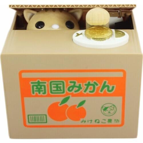 Piggy Bank Cat Steal Money Coin Saving Box Pot Case Battery Operated Gift Perfect piggy bank for home and office desks