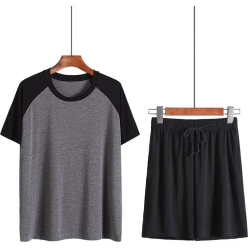 Summer modal mens pajamas thin cool casual loose plus size outer wear short sleeve shorts homewear suit