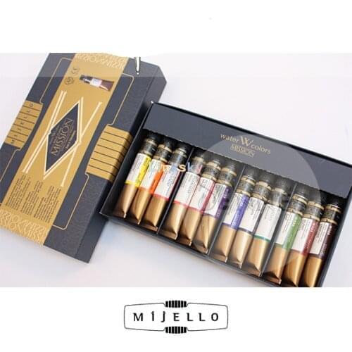 Mijello MWC-7012 Mission Gold Class Watercolor Paint 12 Colors 7 ml,Minimal Wet-to-dry Shift and Excellent Light Fastness