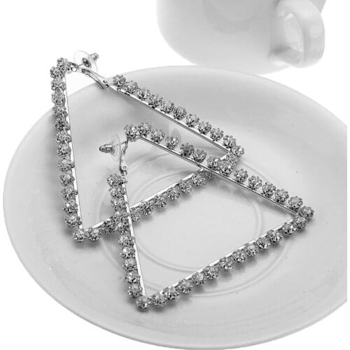 Fashion Shiny Rhinestone Triangle Dangle Earrings Charm Geometric Drop Earring For Women Party Jewelry Gift