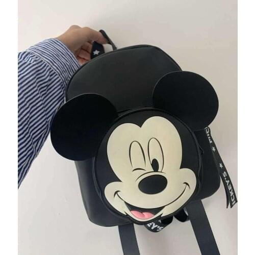 Disney Cartoon Fashion Mickey Mouse Nylon Backpack Bags Silicone PU Cloth Shoulder Strap Zipper Backpack