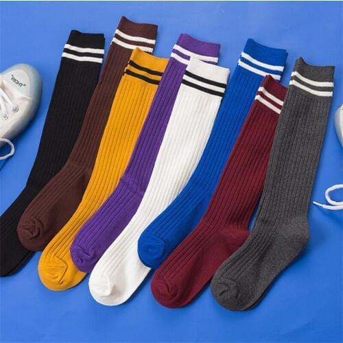 Thigh High Socks Over Knee Solid color Stripe Girls Sport Socks Black White Korean Style Women Streetwear Harajuku Skarpetki