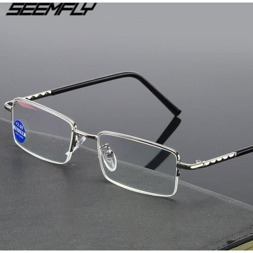 Seemfly Ultralight Metal Half Frame Anti Blue Light Reading Glasses Men Women Presbyopic Eyeglasses Magnifying Eyewear Unisex