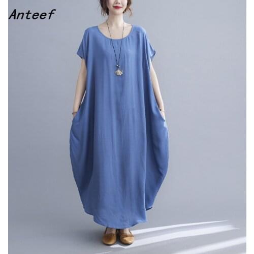 Short sleeve cotton vintage dresses for women casual loose long woman summer dress elegant clothes 2021 sundress