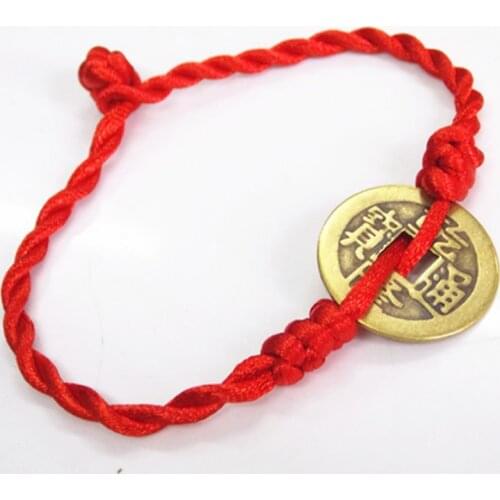 Hand-Woven Antique Copper Coin Bracelet Lucky Red Thread Bracelets Unisex Handmade Braided Jewelry Friendship Bracelet