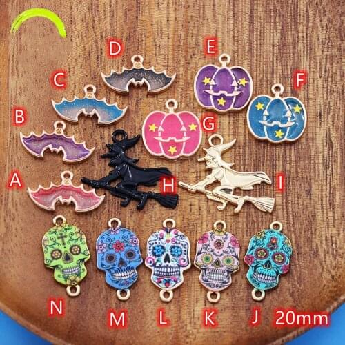 Halloween Charms for jewelry making Colorful Halloween Bat Pumpkin Skull Enamel Metal Charm Pendant for Halloween Accessories
