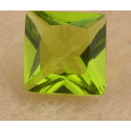 Sale 2x2~12x12mm 5A Olive Green Color Glass Stone Square Shape Princess Cut Loose Lab Created Glass Beads Gems For Jewelry