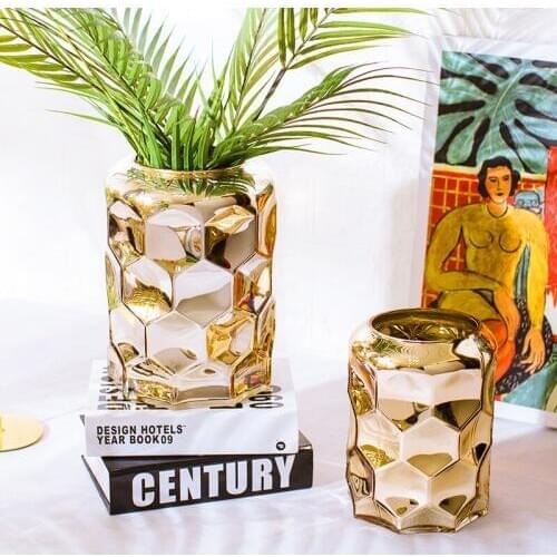 Nordic Design Vase Ornaments Living Room Golden glass containers flower vase for weddings home decoration accessories