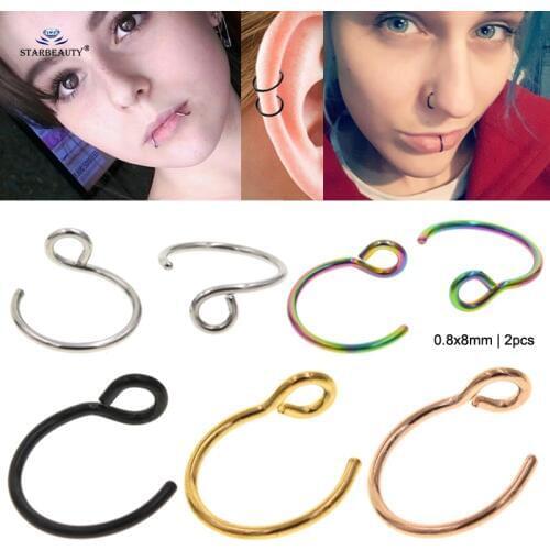 Starbeauty 2pcs/lot 20G Thin C Fake Nose Ring Lip Helix Piercing Tragus Piercing Labret Septum Fake Piercing Nariz Fake Earrings