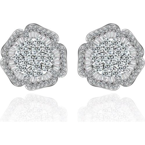 Zlxgirl jewelry luxury brand rhodium silver color wedding stud flower earring jewelry metal copper pave zircon earring piercings